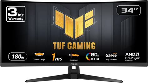 ASUS TUF Gaming VG34VQ3B Gaming Monitor – 34 inch WQHD (3440x1440); Curved; 180Hz; ELMB SYNC; FreeSync Premium; 1ms MPRT; 90% DC